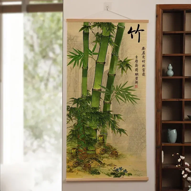 Customized 1pc Bamboo Roller Shutter Painting Decoration of Entrance Corridor Foyer Chinese Style Tea Room Hanging Paintings