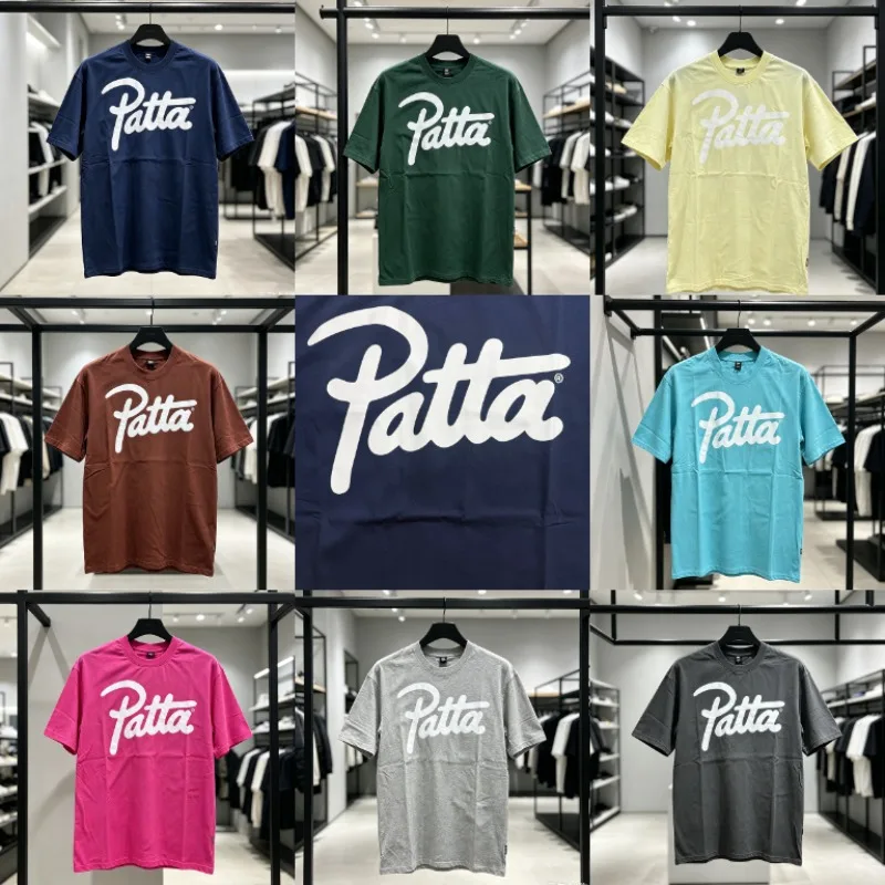 PATTA Men Women Large Logo Letter Graphic Print Magenta Short Sleeve Tee