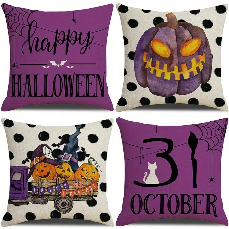 

Spooky and Festive Halloween Pillow Covers: Happy Halloween, Pumpkin, Witch's Cart, 31 October Designs Sofa cushion cover gift