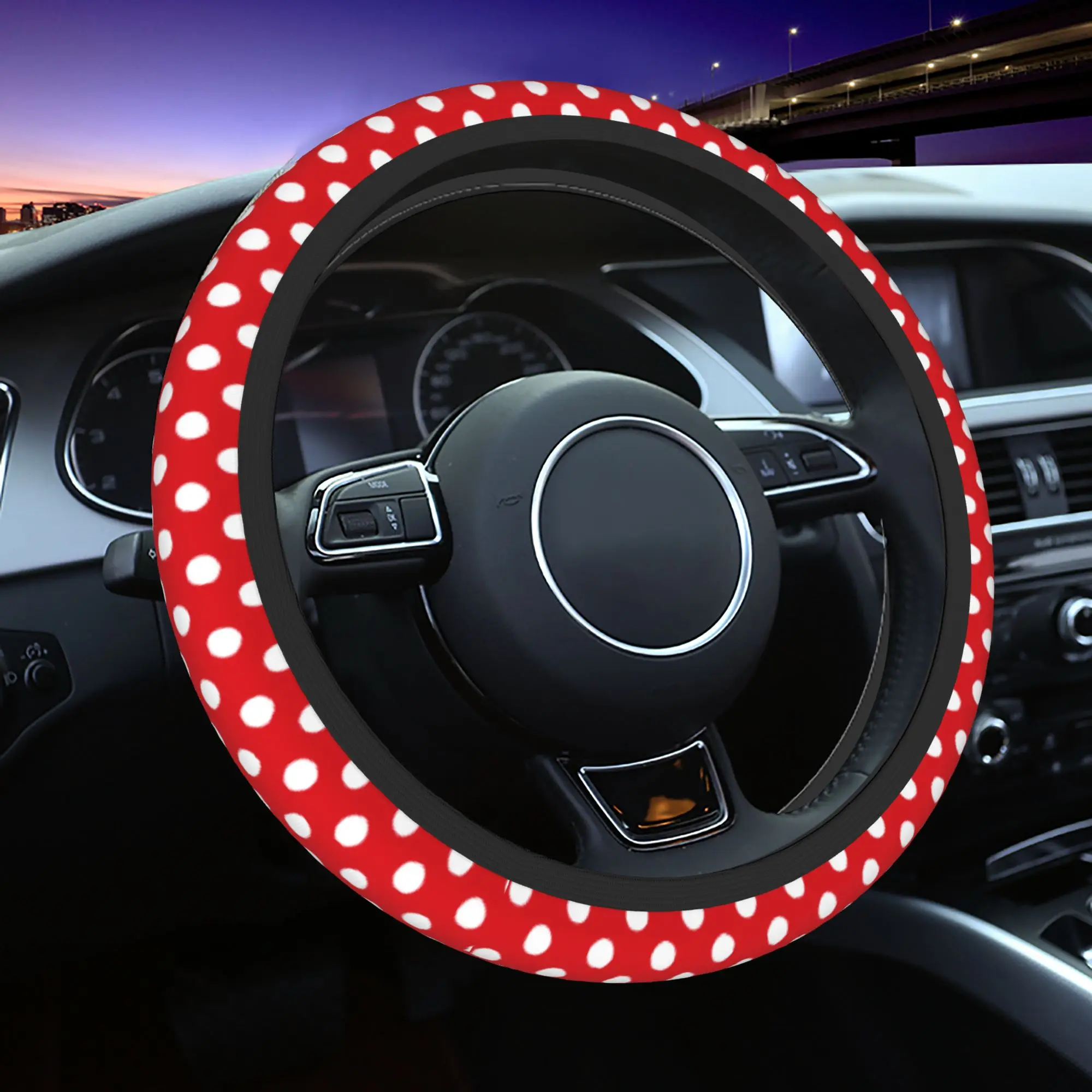 

Cute Red Polka Dot Car Steering Wheel Cover 37-38 Universal Auto Steering Wheel Protector Auto Decoration Car Accessories