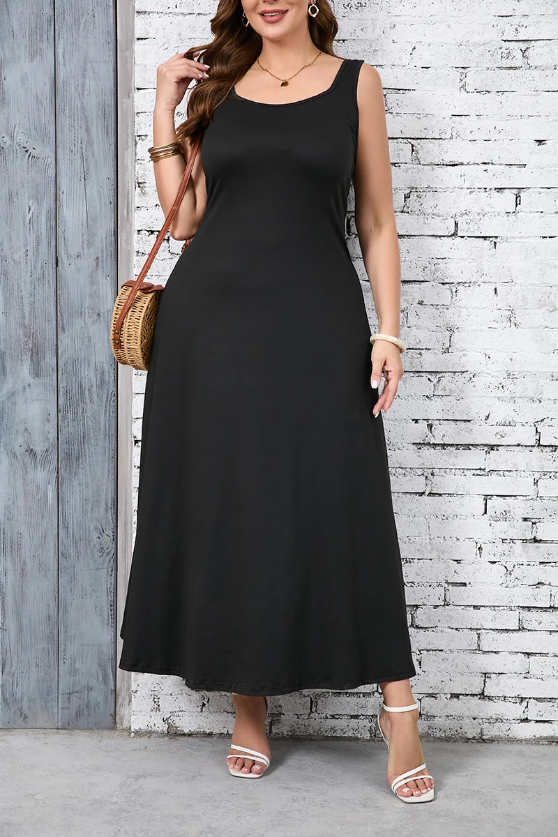 Plus Size Solid Chic Tank Dress - Effortless Square Neck Design - Ideal for Spring & Summer - Womens Fashion Plus Size Clothing