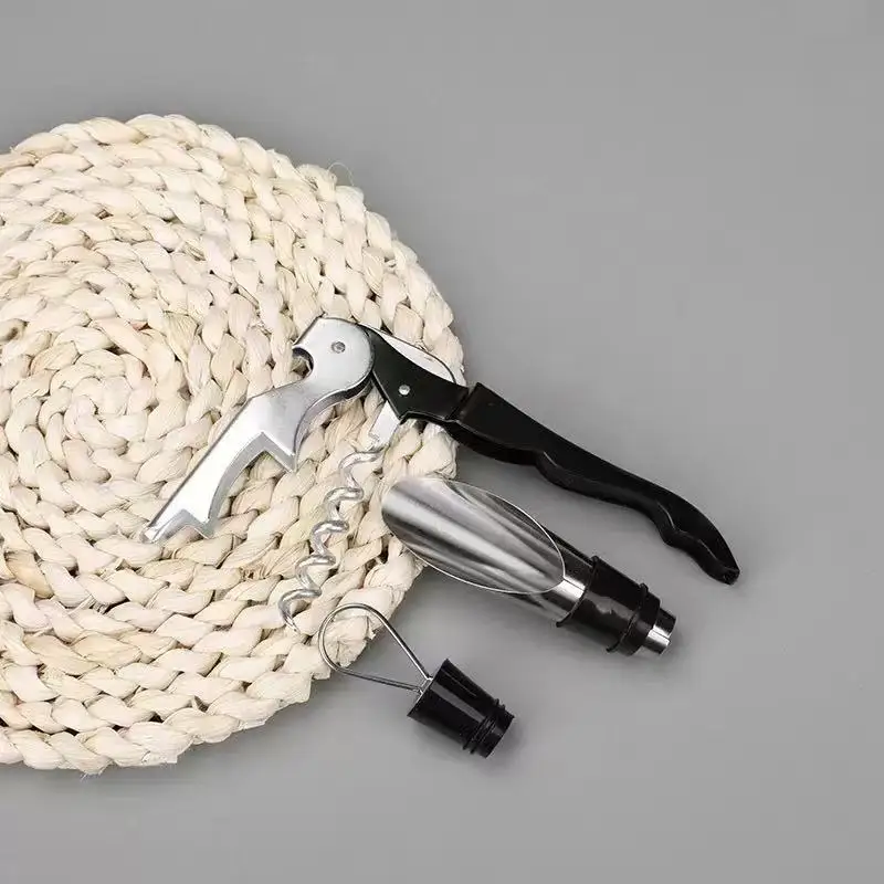 

4PCS Wine Set Corkscrew Manual Wine Opener Cutter With Wine Foil Cutter and Stainless Steel Wine Bottle Plug with Pouring Tool