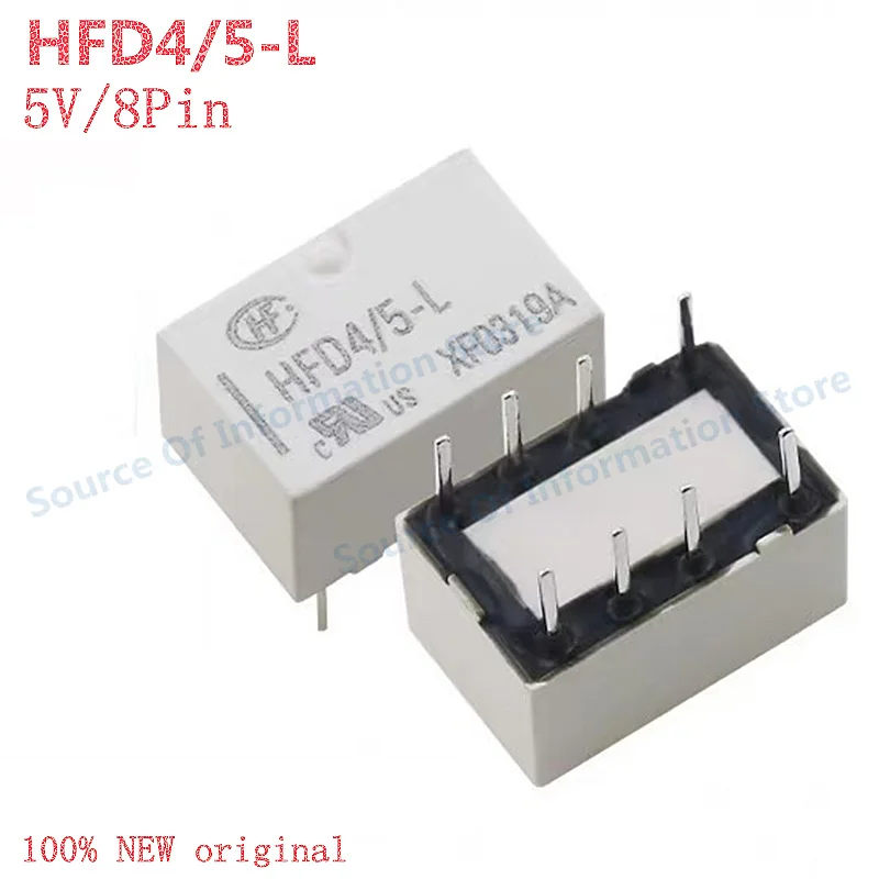 10Pcs HFD4/5-L Signal Relay 5V 8Pin 2A, Single-Coil Magnetic Hold 100% New