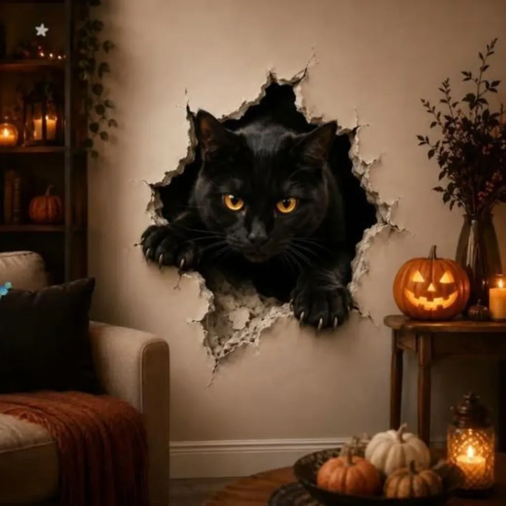 2D Flat Ghost Pumpkin Wall Decal Waterproof Self-Adhesive Crash Through Wall Decals Realistic Spooky Window Sticker Window