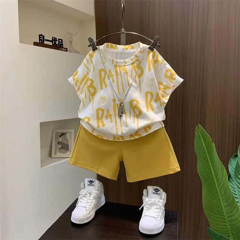 مطبوعة قصيرة الأكمام رقيقة تي شيرت للأطفال الأطفال زي مجموعات الصبي ازياء ملابس الصيف الطفل 2025 ملابس جديدة #5