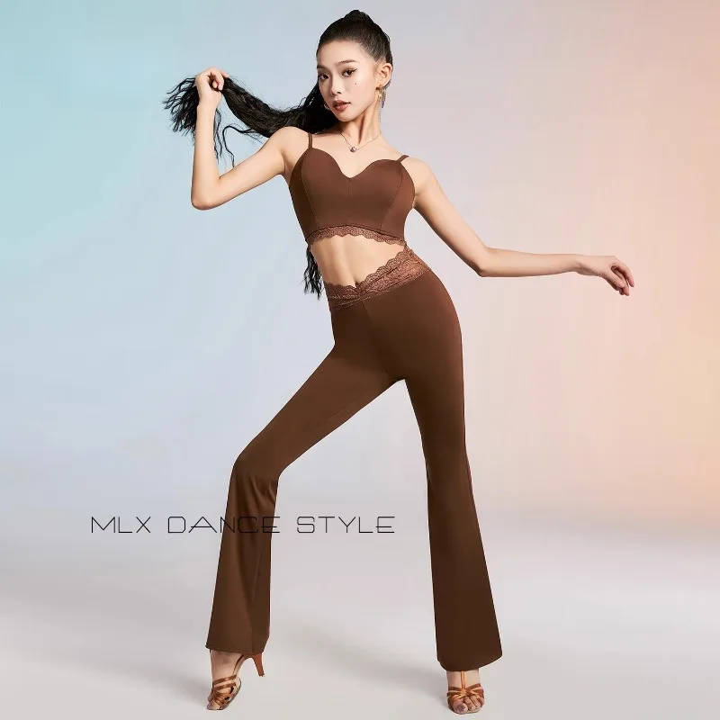 Maßgeschneiderter professioneller nationaler Standard-Tanzanzug mit Spitzenriemen am Rücken, lateinamerikanisches Tanzkleid für Erwachsene und Damen, Top-Übungskleidung