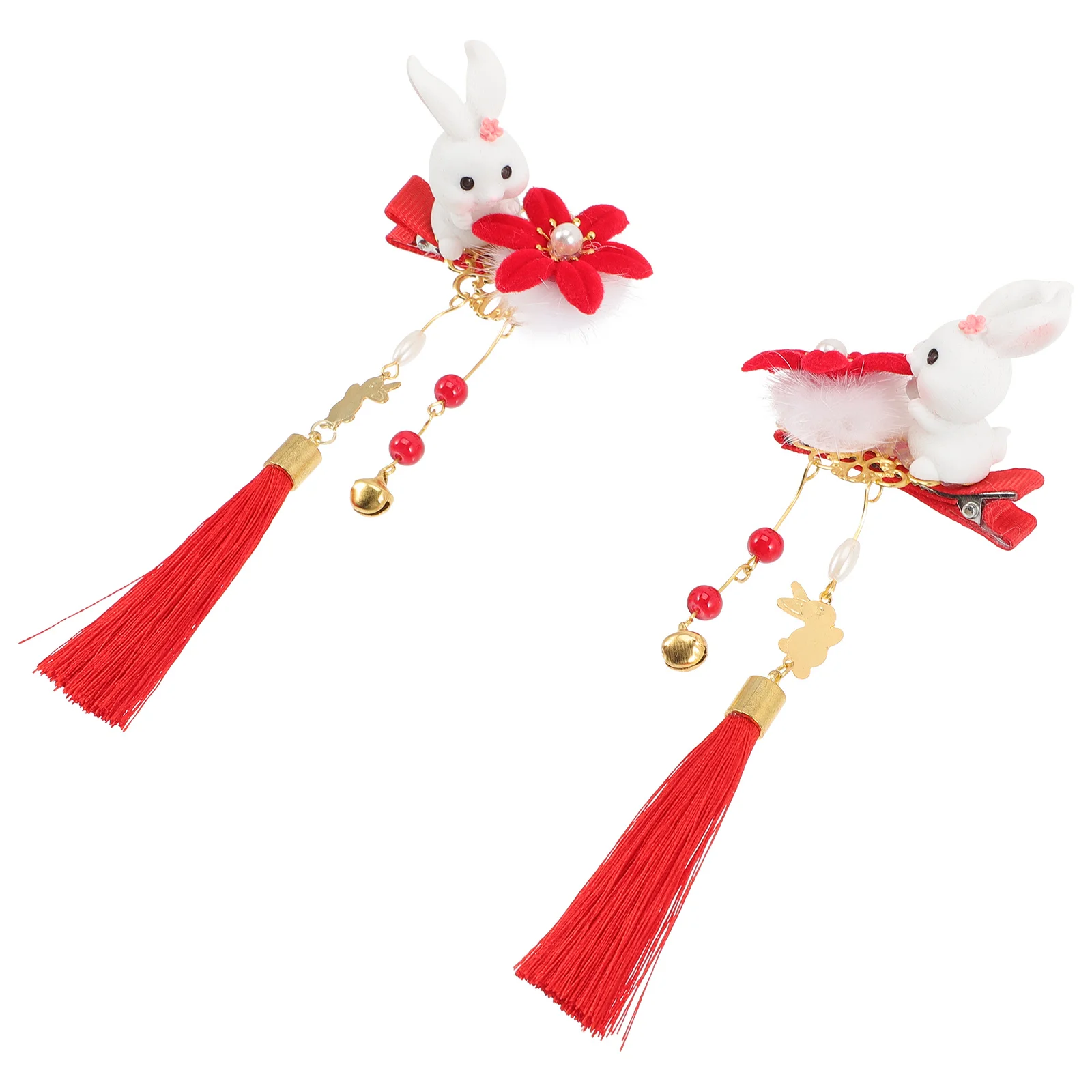 

2Pcs Chinese Style Rabbit Hairpins Tassel Hair Clips Hair Accessories Spring Festival Festive Bunny Barrette