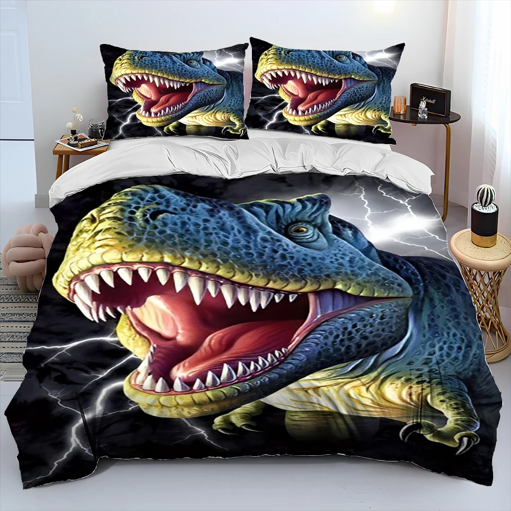 3D Illusion Dinosaur Cartoon Comforter Bedding Set,Duvet Cover Bed Set Quilt Cover Pillowcase,King Queen Size Bedding Set Child