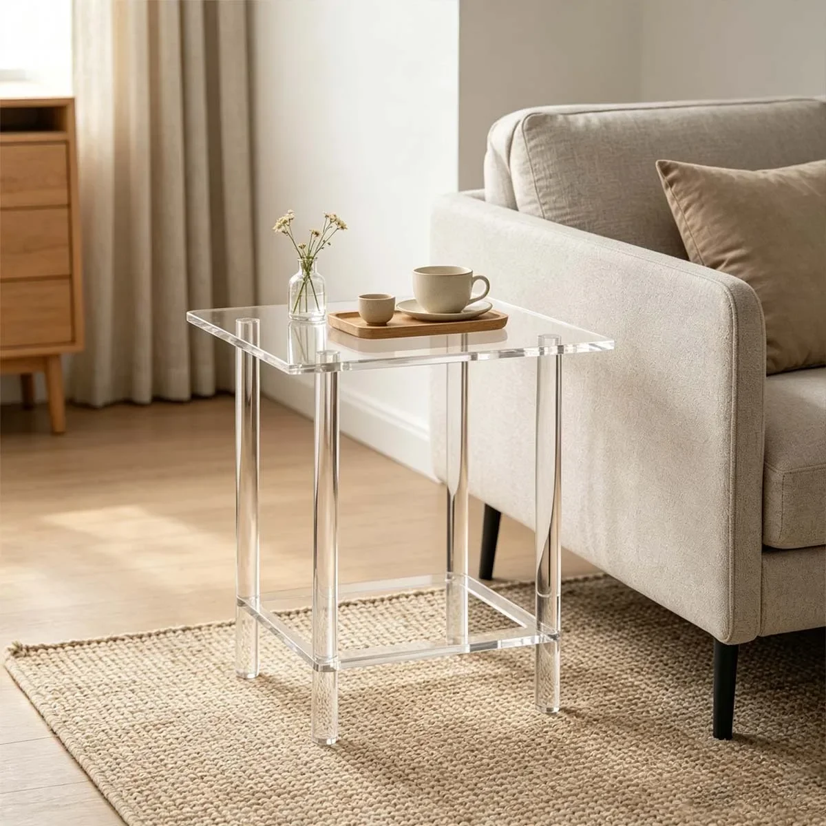 DSA acrylic end table side table two layers suitable for living room bedroom living room waterproof coffee table transparent