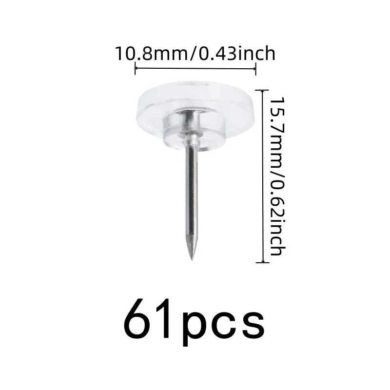 61 pcs Transparent Board Pins for School Notice Display, Reusable Wall Safe, Easy Push Sharp Pin, Multipurpose
