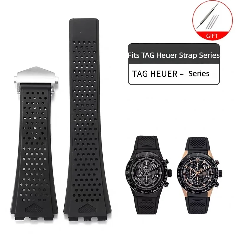 High Quality Silicone For TAG HEUER CAR2A 5A Carrera Series Watch Strap for Men's Concave Convex Interface Watchband Bracelet