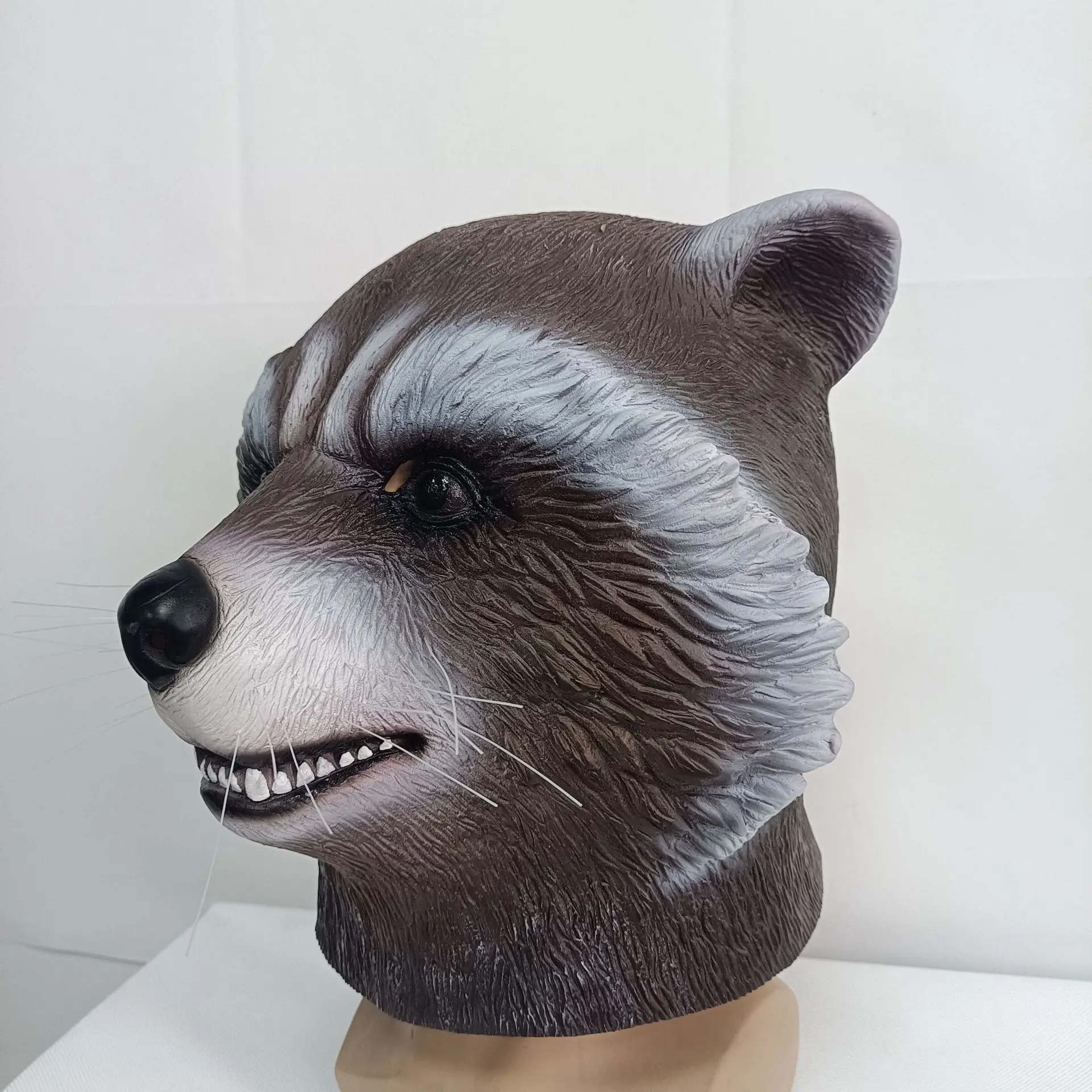 Realistische Waschbär-Latexmaske für Erwachsene, Halloween-Cosplay-Kostüm-Requisite, Karneval-Maskerade-Party-Tierkopfbedeckung – Detail 4