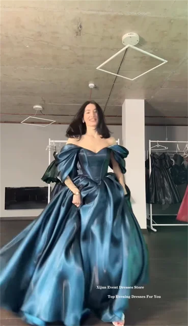 Xijun Modern Turquoise Evening Dresses Off The Shoulder A-Line Formal Prom Dresses Shiny Long Birthday Party Gowns Customized 3
