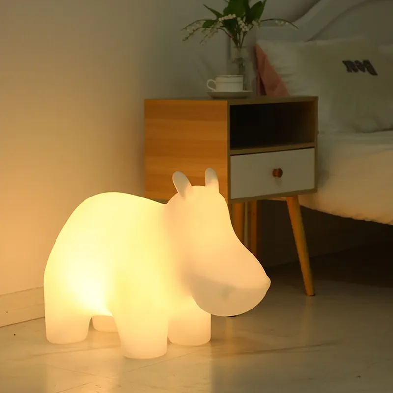 Creative Hippo Stool Lamp Luminous Animal Seat Cartoon Floor Light for Kids Room Home Decor Simple Shoe Changing Bench Night
