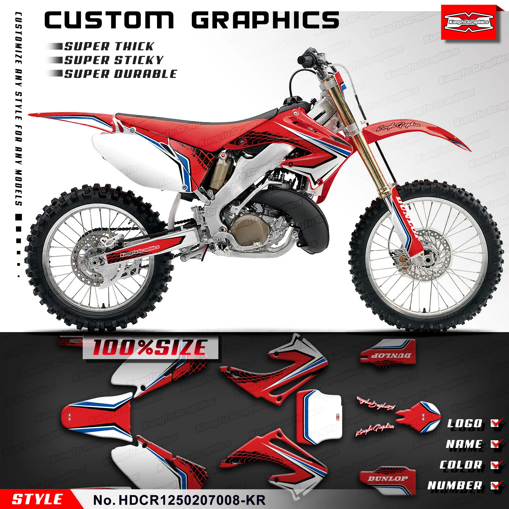 

KUNGFU GRAPHICS Adhesive Sticker Kit for for Honda CR125 CR250 2002 2003 2004 2005 2006 2007 Restyle, HDCR1250207008-KR