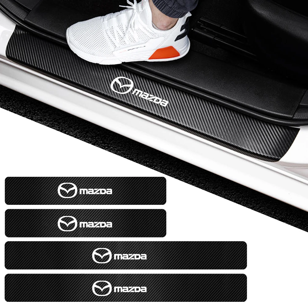 4Pc Car Door Sill Protection Sticker Anti-scratch Carbon Fiber Door Sill Sticker For Mazda 2 3 5 Axela CX-5 CX-3 Atenza Demio MS