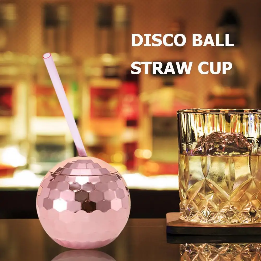 600ml Ball-shaped Sippy Cup Glittering Straw Cup Creative Disco Beverage Cups Spherical Water Cup for Bar Nightclub