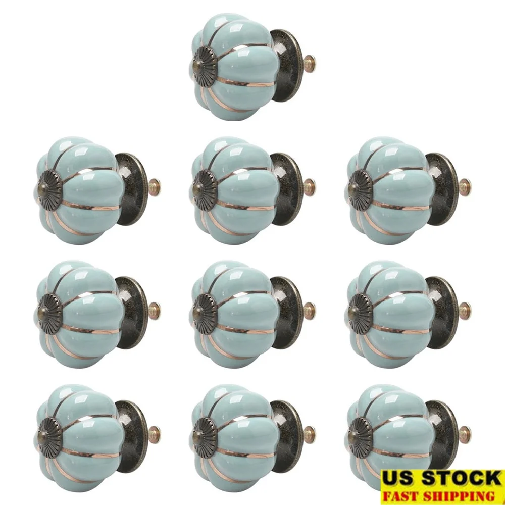 

10-Pack Ceramic Cabinet Knobs Handle Durable Metal Plastic Light Blue Finish Kitchen Furniture Drawer Cupboard Replacement