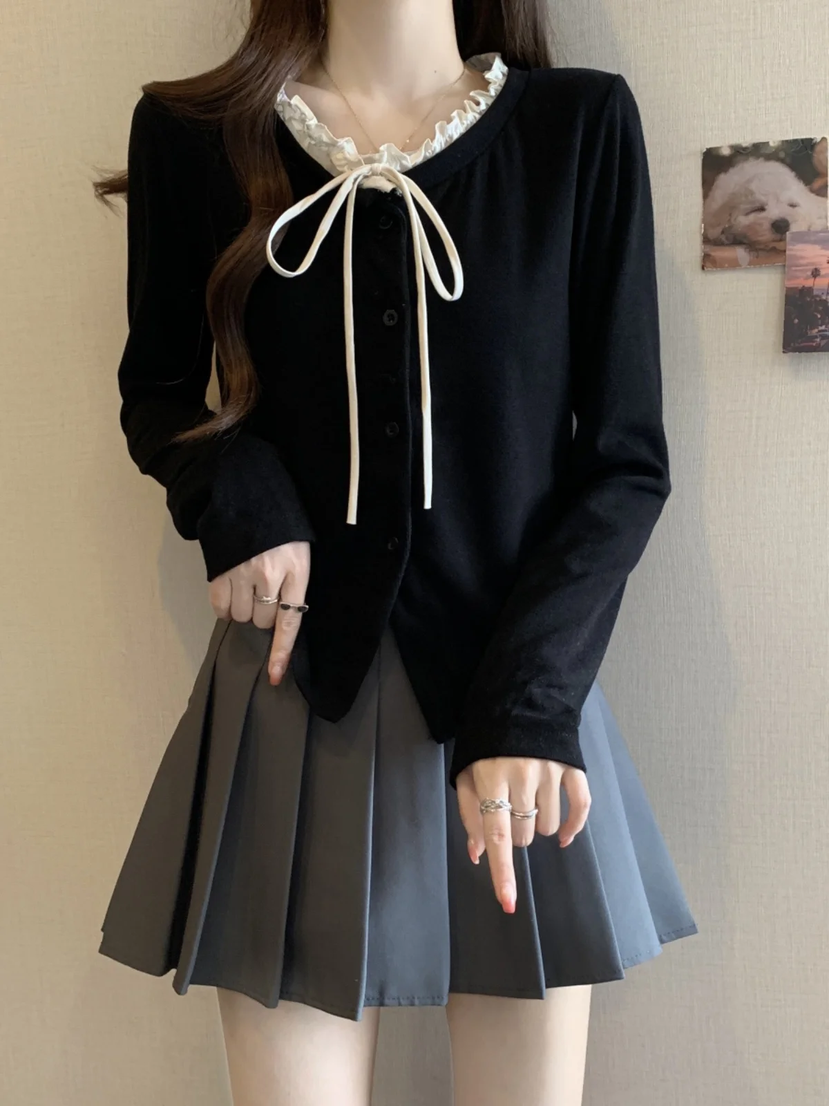 

plus Size Women's irt with Wood ain Tie Long Sve Base Layer Top for Spring Autumn Slimming Meat Concealing