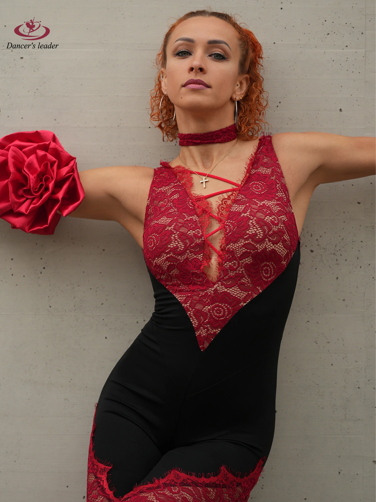 راقصة لاتينية، بدلة دانتيل مرقعة باللونين الأسود والأحمر للبالغين والأطفال، زي أداء سامبا لحمام السباحة باللون الأسود