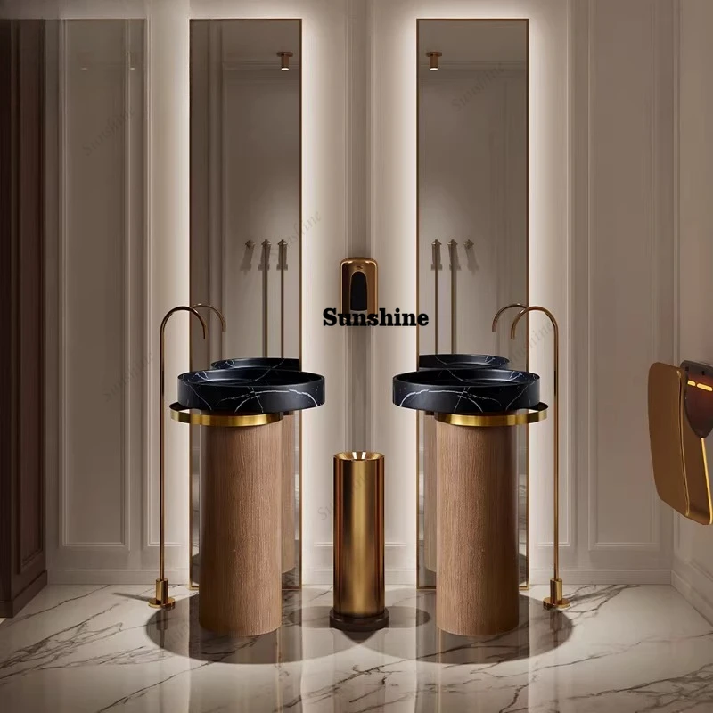 

Design, creative column basin, black and white roots, marble pattern basin, hotel light luxury, art