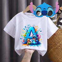 Disney Lilo Stitch Letters Kids Tshirts for Baby ABC Birthday Party T-Shirt for Boys T shirts Girl Partys Tees Children Tops