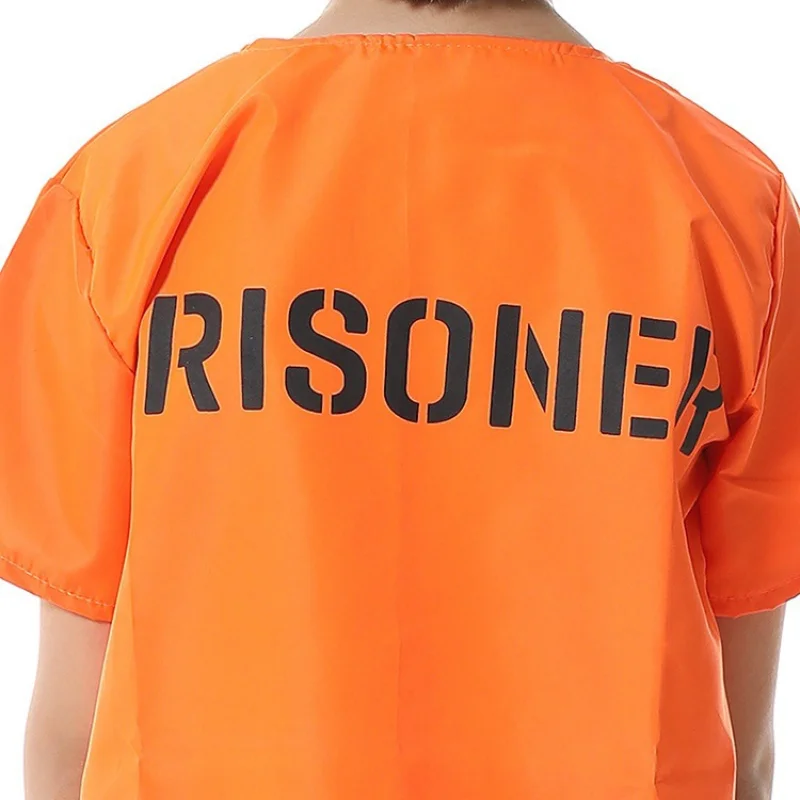 Adults Unisex Convict Halloween Cosplay Costume Inmate Orange Prisoner Jumpsuit Jailbird Outfits for Men and Woman