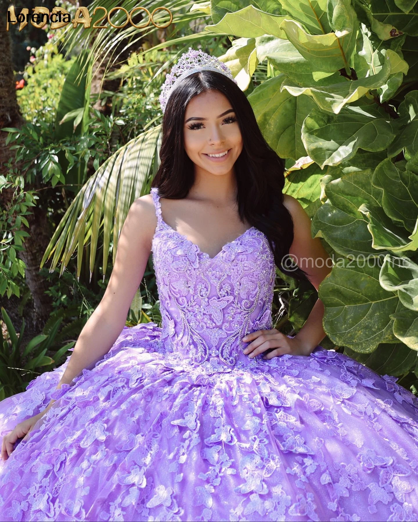 Vestido Quinceanera Lilás Lorencia-Glitter, Vestido de baile, Applique Borboleta, Espartilho México frisado, Sweet 16, 15 Years, YQD971