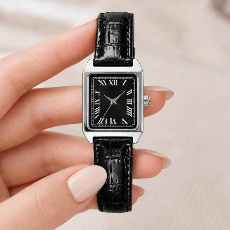 Minimalist Rectangle Ladies Quartz Watch Classic Roman Number Dial Leather Band Women Watch Fashion Dress Wristwatches for Woman
