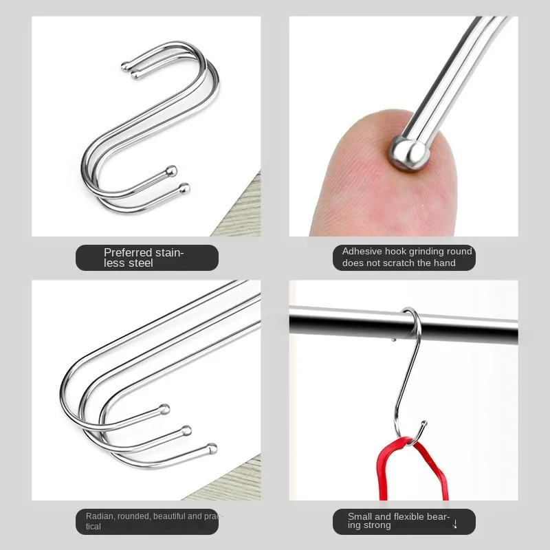 10pcs Stainless Steel S Shaped Hook Clothing Hooks Multi-functional Metal Hanging Hook For Kitchen Bathroom Office Home