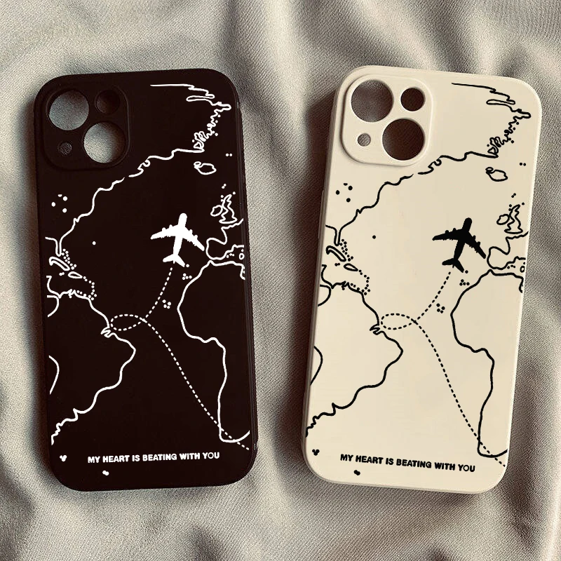 Hot Travel-nspired Airplane Route Desian Phone Case For iPhone 13 14 Pro Max 15 16 11 12 XR 7 8Plus Soft Silicone Cover Fundas