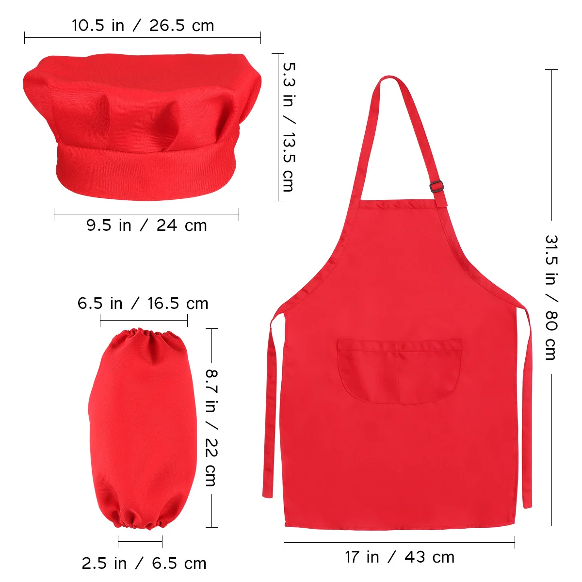 Les enfants comprend un tablier rouge, un chapeau, des manches de cuisine, un ensemble de jeu de cuisine durable pour enfants pour la cuisson, la peinture, la décoration de la fête âges de 7 à 13 ans