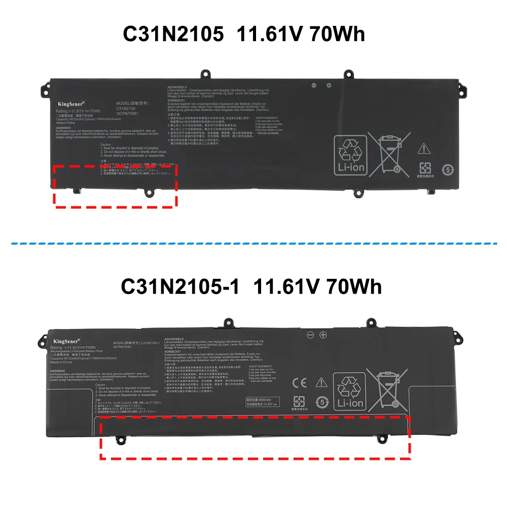 KingSener 11.61V 70Wh C31N2105 Battery For ASUS Twin 15 K3502ZA12500 15.6-inch Notebook K3502ZA K3502 C31N2105 -1 UX3404VC
