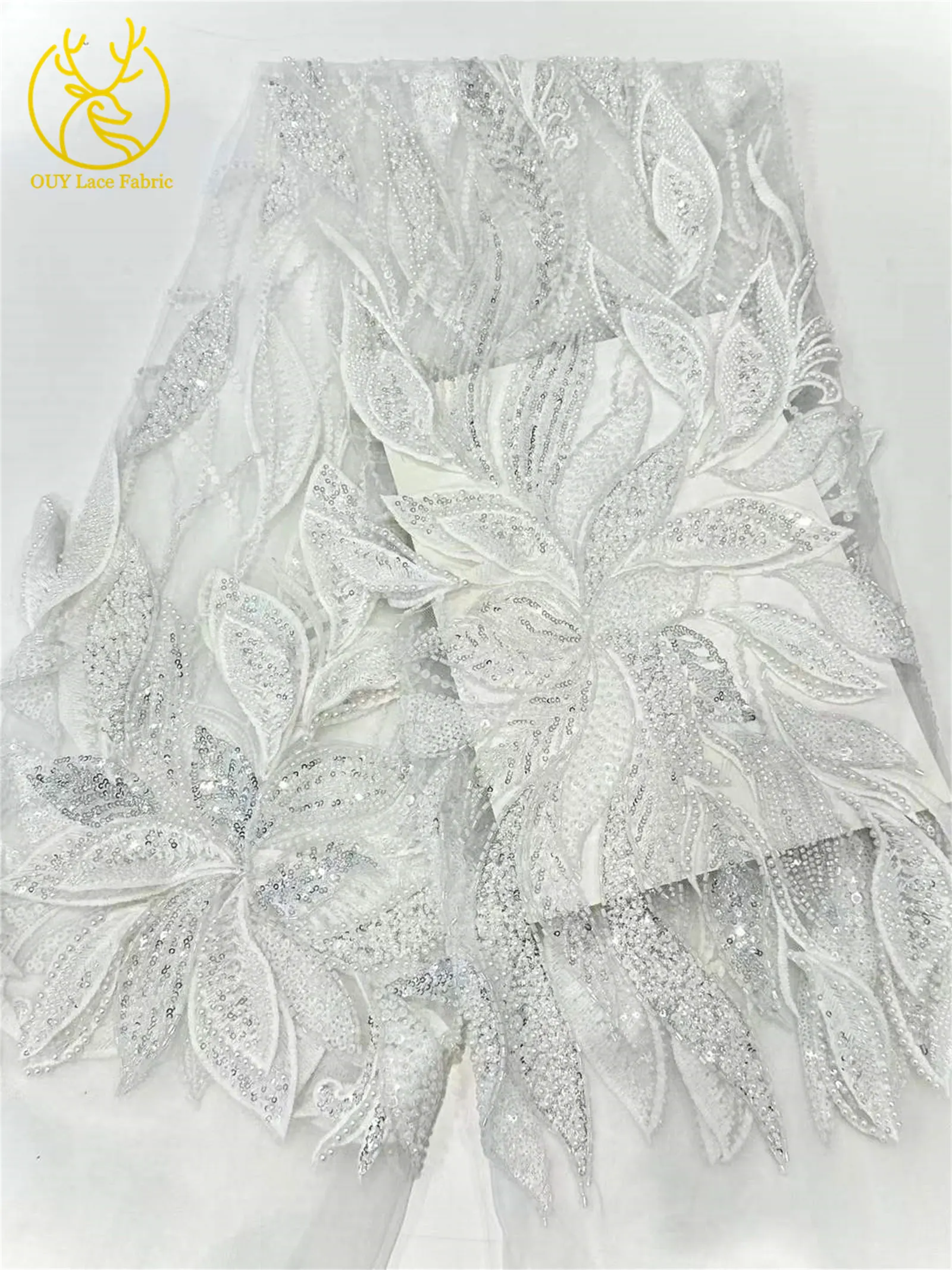 3D Hot New African Beaded Lace Fabric 5 yards Luxury French Sequins Embroidery Mesh Lace Fabric Ladies Wedding Party Dresses