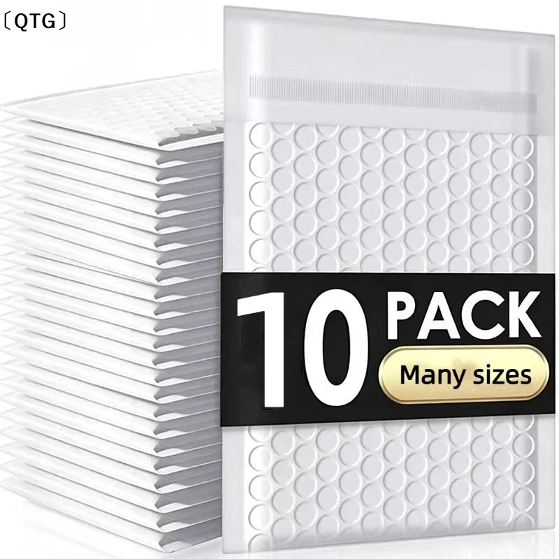 〔QTG〕10 Pcs White Self-Sealing Bubble Envelopes Bag Waterproof Mailers Shipping Envelope Pouch Packaging Bags Storage Organizer