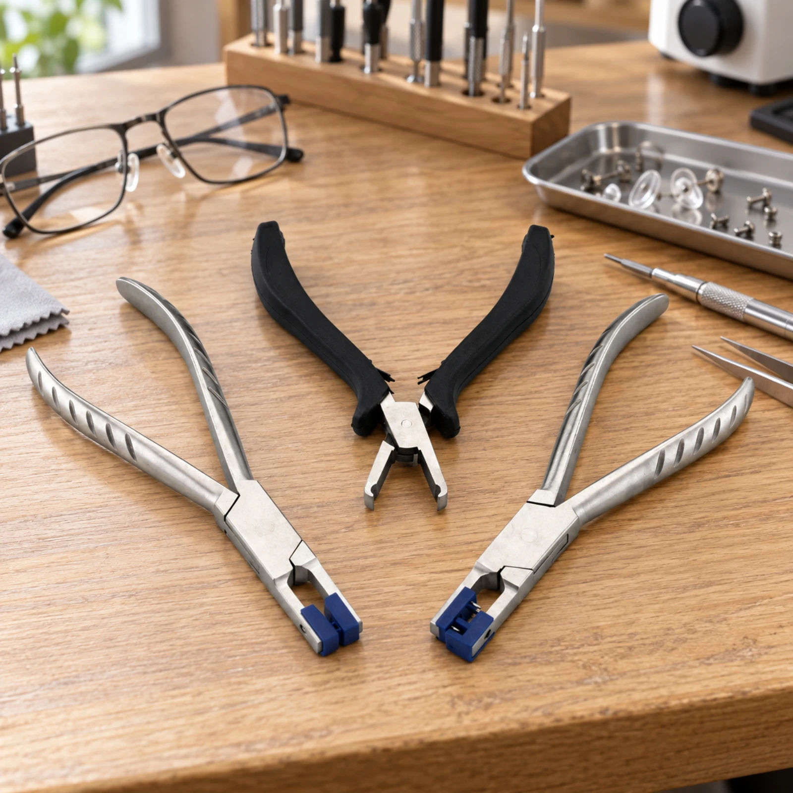 3 Pieces Hand-Operated Optical Plier Precision Eyeglass Frame Adjustment Tool Pliers Non-Slip for Eyewear Technicians, Workshop