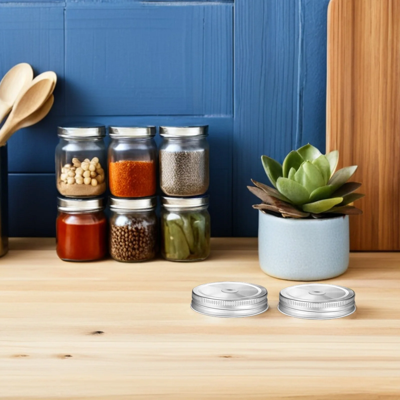 

2pcs Stainless Steel Straw Lids Round Metal Caps For Glass Jar Canning Leak Proof Drinking Lid Silicone Ring Included Secure Fit