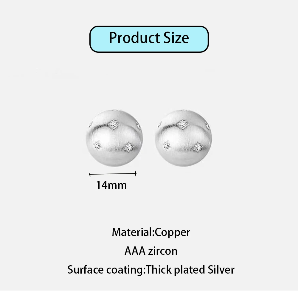 Light luxury 925 Silver Needle Frosted Zircon Hemisphere Stud Earrings For Women Party Niche Design Classic Fashion Jewelry