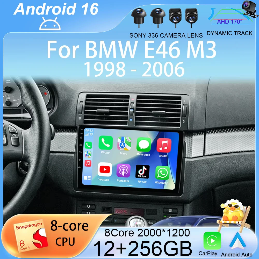 

Автомагнитола Carplay WIFI+4G Android 16 для BMW E46 M3 1998-2006, мультимедийный видеоплеер, GPS, стереосистема, головное устройство с поддержкой 360-градусной камеры и Bluetooth.