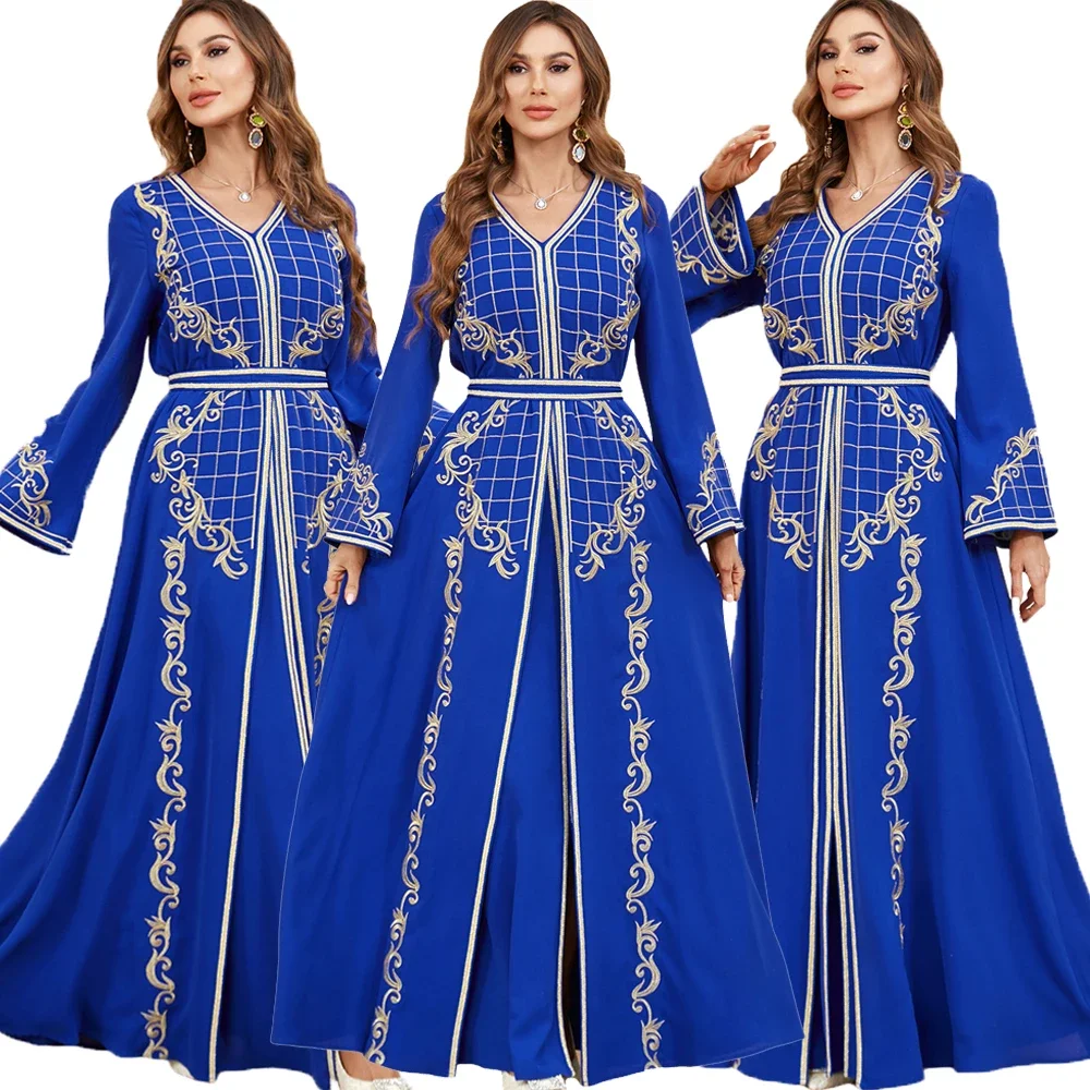 Elegant Autumn Arabic Maxi Dress for Women Abaya Caftan A-line Party Dresses 2 Piece Set Kimono Saudi Dubai Kaftan Islamic 2024