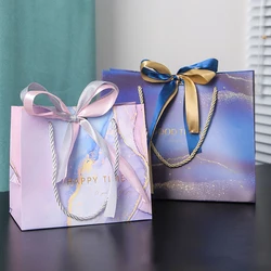 10Pcs/Lot High Quality Paper Gift Bags with Ribbon Thicken Wedding Party Gift Packaging Bags 3 Sizes Clothes Store Shopping Bags