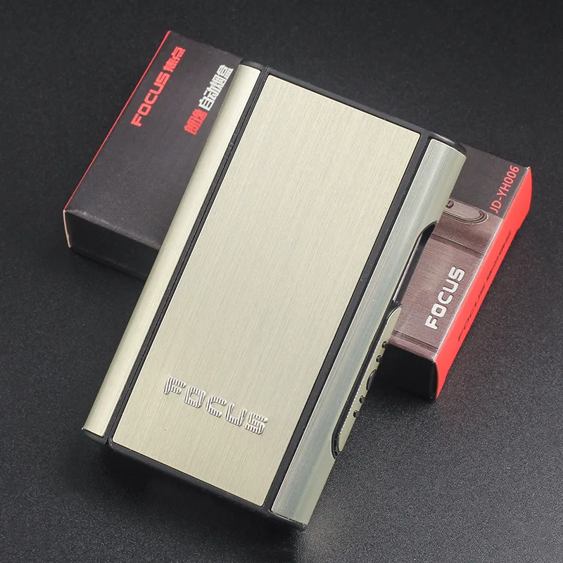 FOCUS Cigarette Case Aluminum Brushed Metal Pocket Holder 8pcs Cigarette Case Automatic Ejection Silver Box Holder