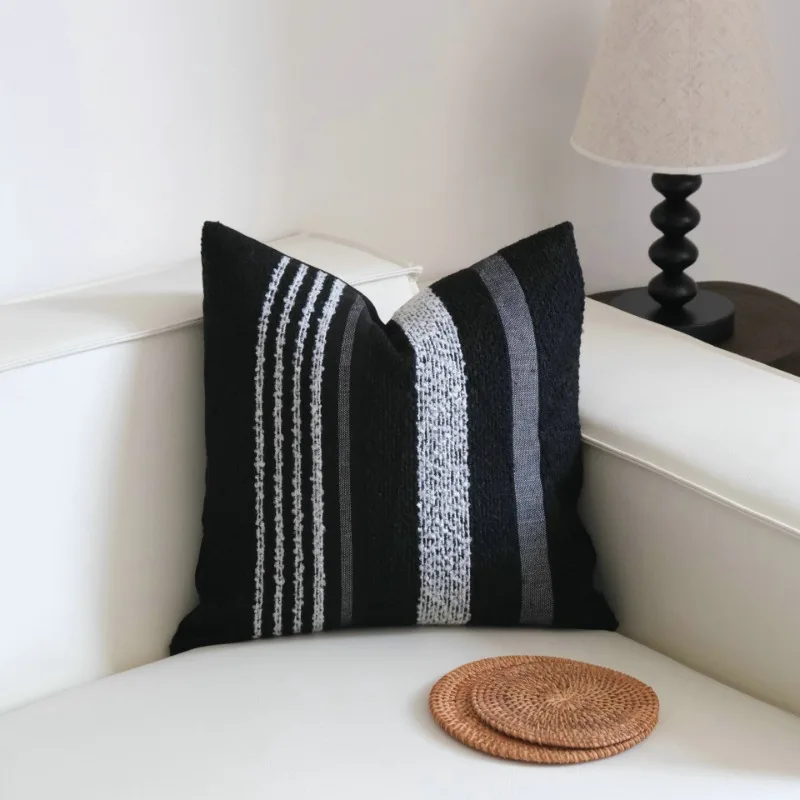 Wabi-sabi Style Stripes Simple Knitted Pillowcase Living Room Sofa Cushion Pillow Cover Hotel Sample Room Cushion Cover