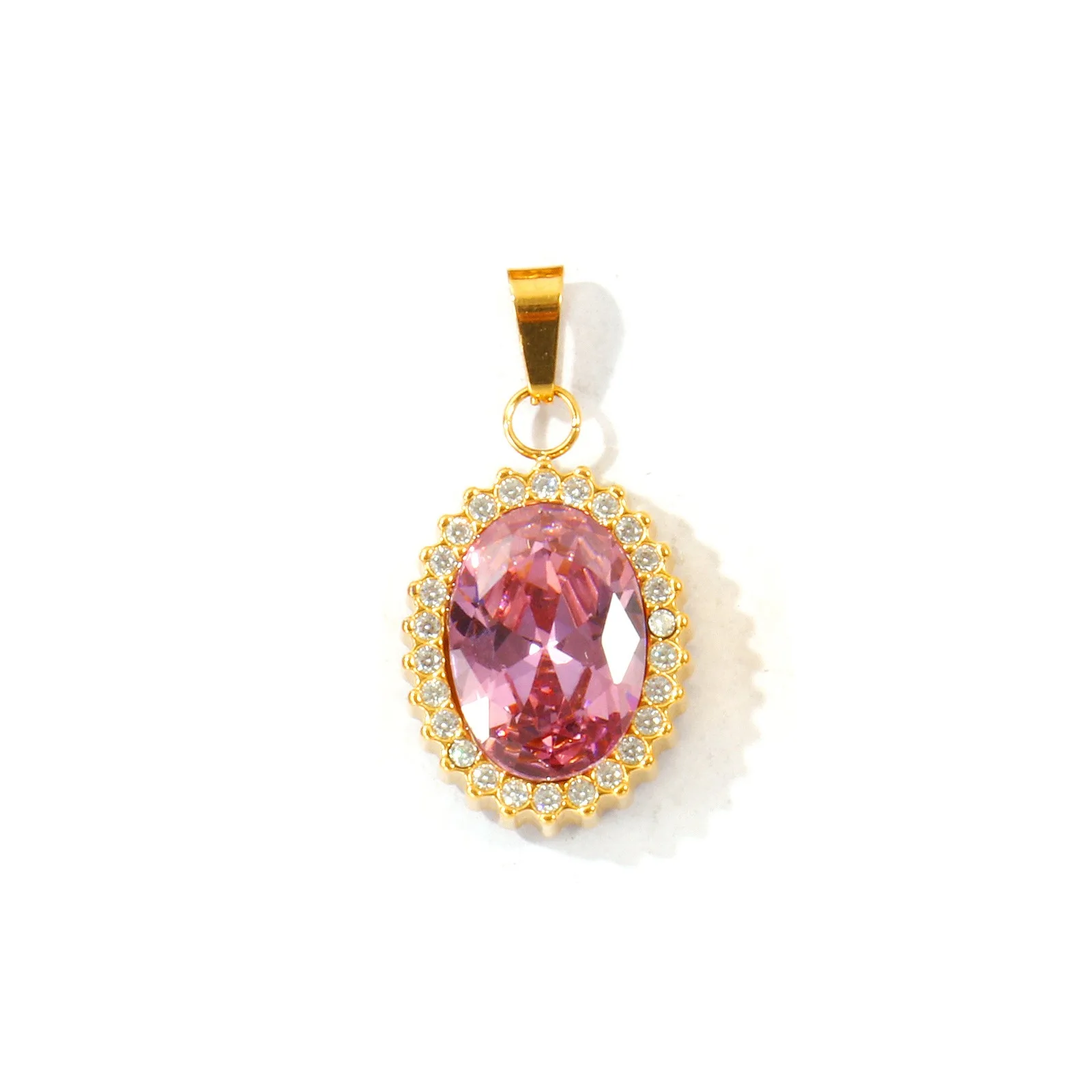 1 Stück Mikro-Pavé-Anhänger mit Zirkonia in Tropfen- und Ovalform, 18K vergoldet, 304 Edelstahl, Charm für DIY-Halsketten, Schmuckherstellung, 28x15mm – Detail 3