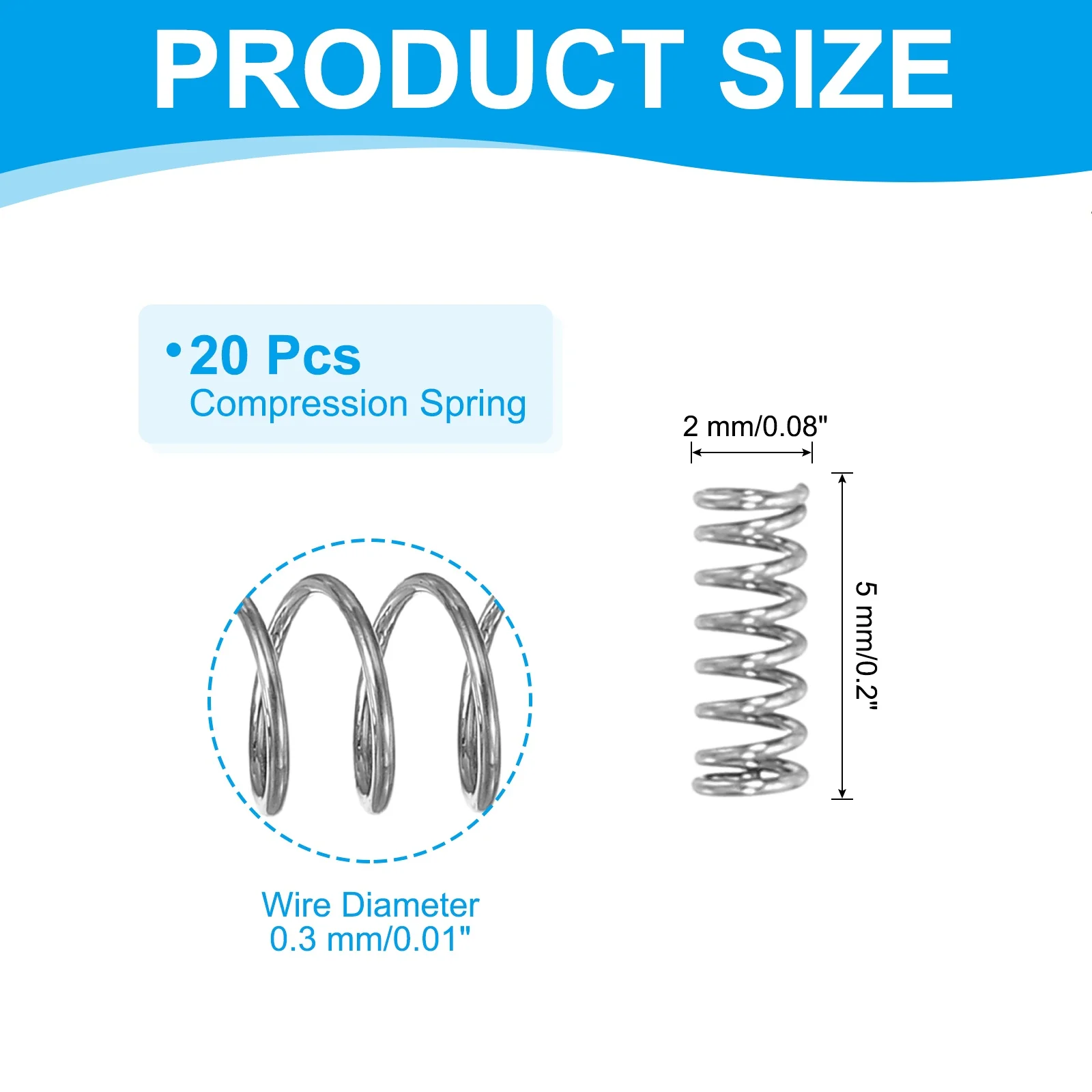20Pcs 304 Stainless Steel Compression Spring 2/3/4/5mm OD 0.3mm/0.4mm Wire Dia 5-30mm Length Mechanical Extension Small Springs
