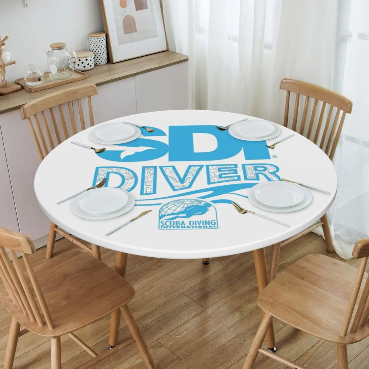 Scuba Diving International (SDI) Waterproof Round Tablecloth Oilproof Table Cloth for Kitchen Events Dining Table Cover
