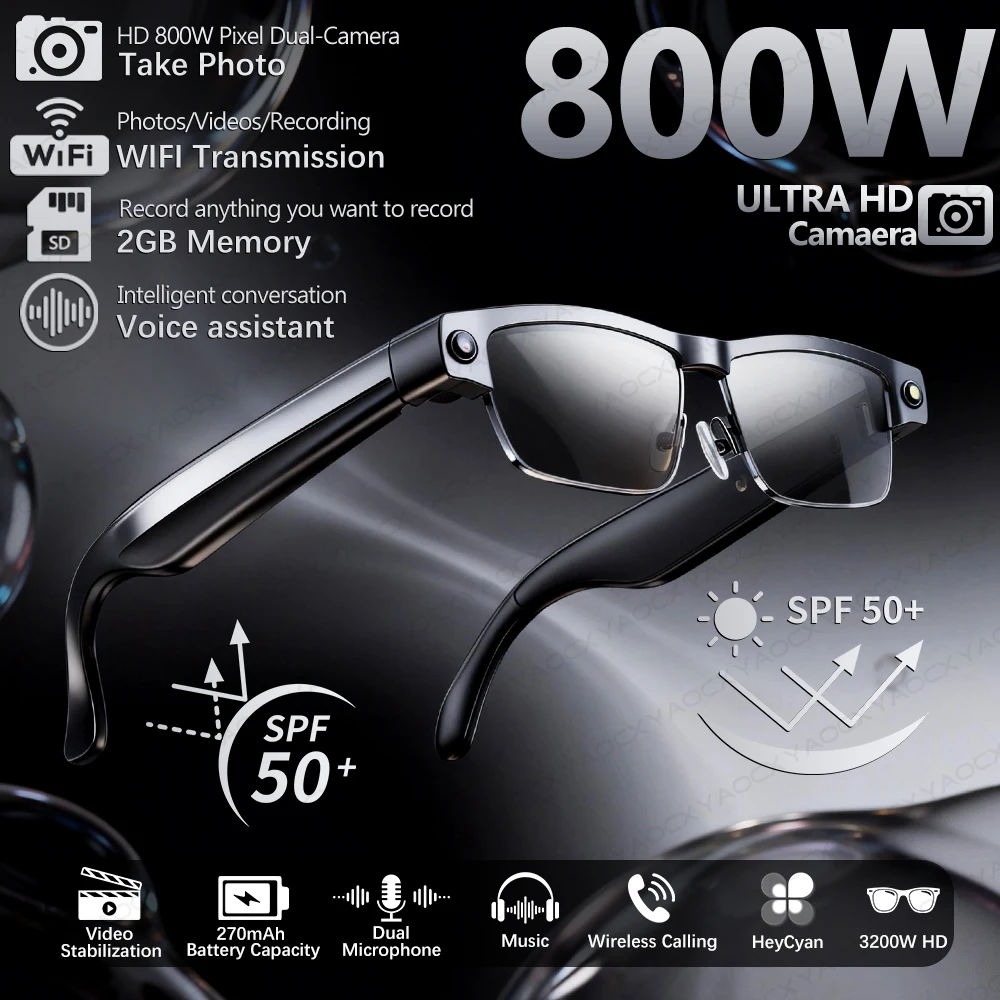 

Умные фотоочки Al Smart с камерой 800W, записью HD-видео 1200P, защитой от тряски, голосовым помощником, музыкой, звонками по Bluetooth