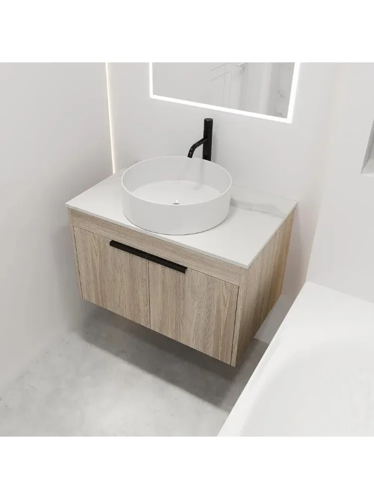 30" floating bathroom vanity with washbasin, with marble top and ceramic round washbasin, bathroom vanity