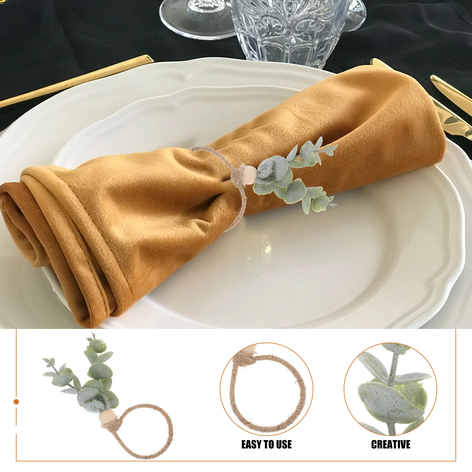 

Napkin Ring Eucalyptus Leaf Design Farmhouse Boho Wedding Party Table Decor Serviette Buckle For Dining Hotel Holiday