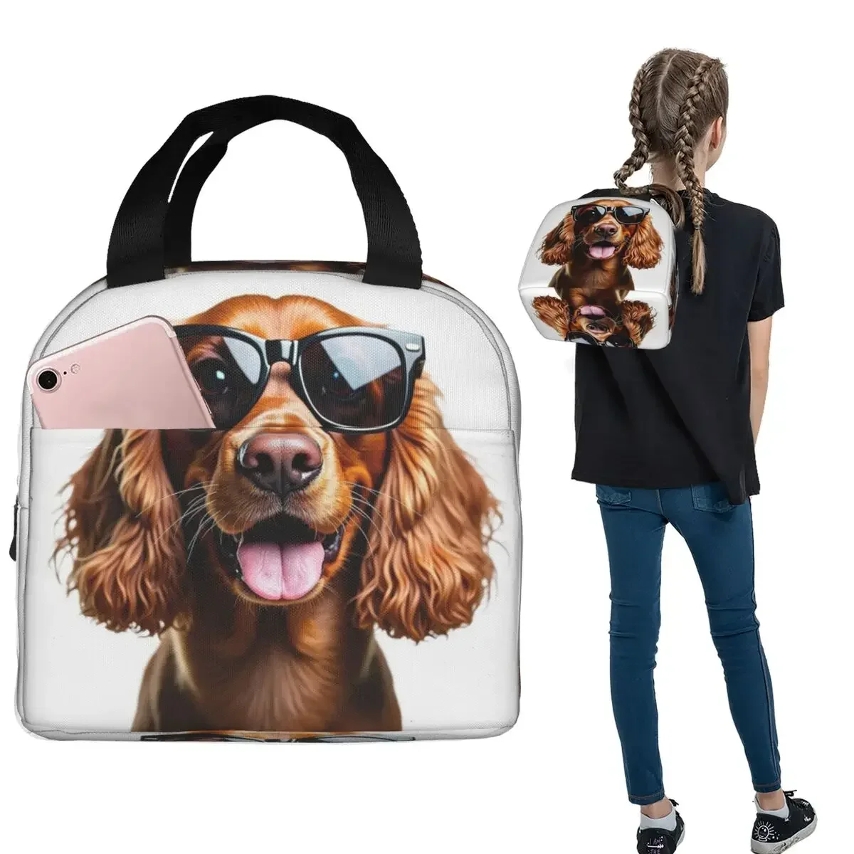 Funny Cool Cocker Spaniel Wearing Sunglasses Insulated Lunch Bag for Women Kids Portable Food Boxes Thermal Lunch Box Tote